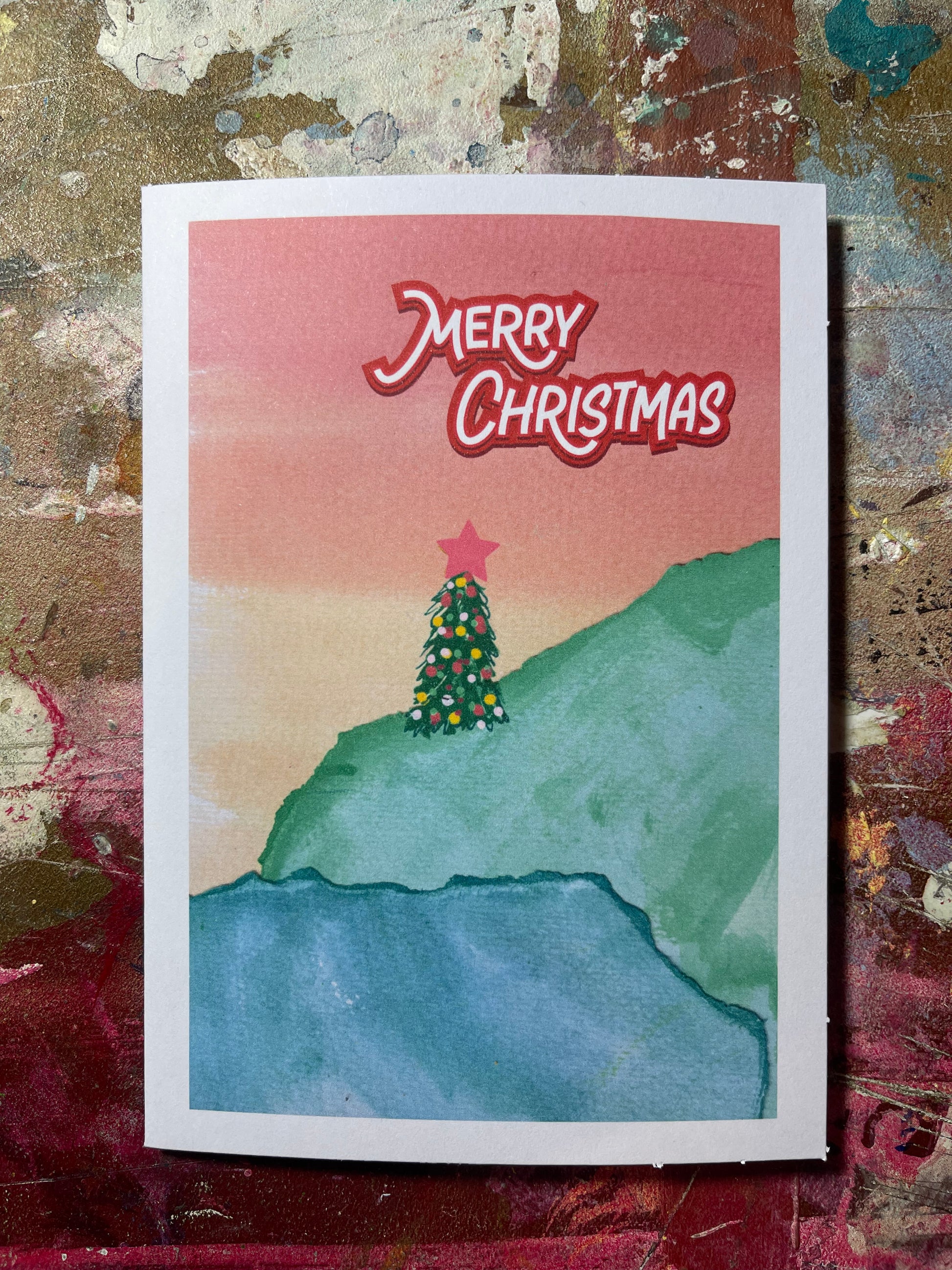 Pink Sunset: Christmas Landscapes - Christmas Cards