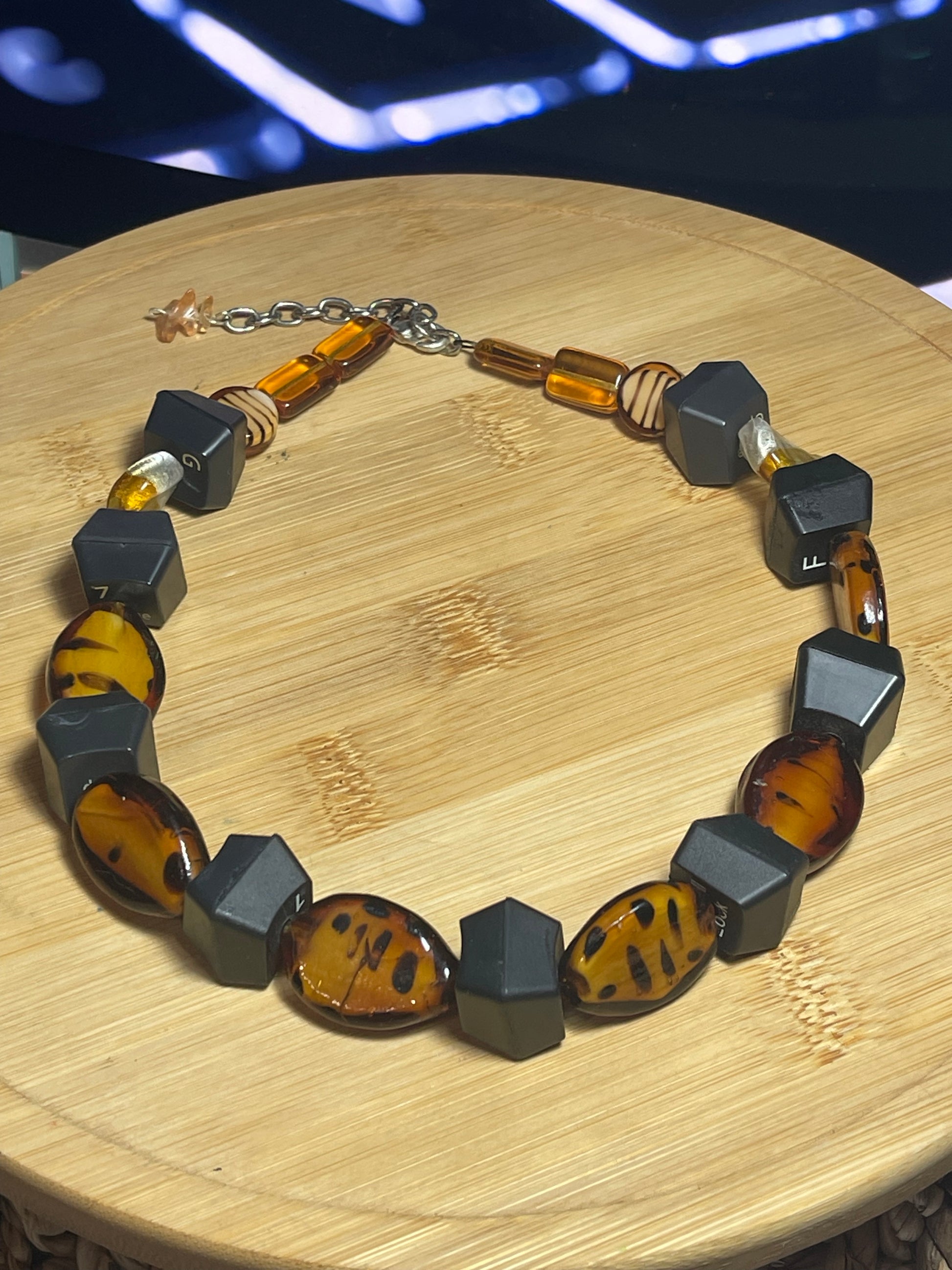 Computer Key Necklace - Amber Coloured Glass Beads - ElmsCreative