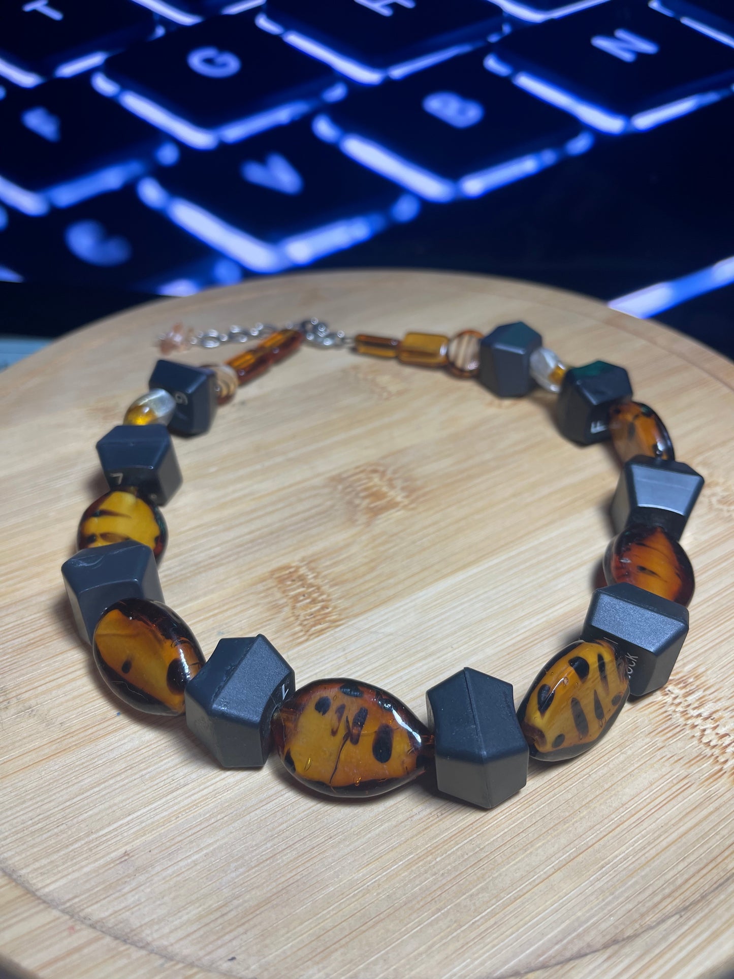 Computer Key Necklace - Amber Coloured Glass Beads - ElmsCreative