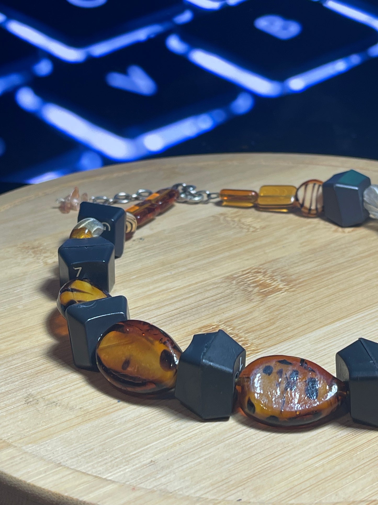 Computer Key Necklace - Amber Coloured Glass Beads - ElmsCreative