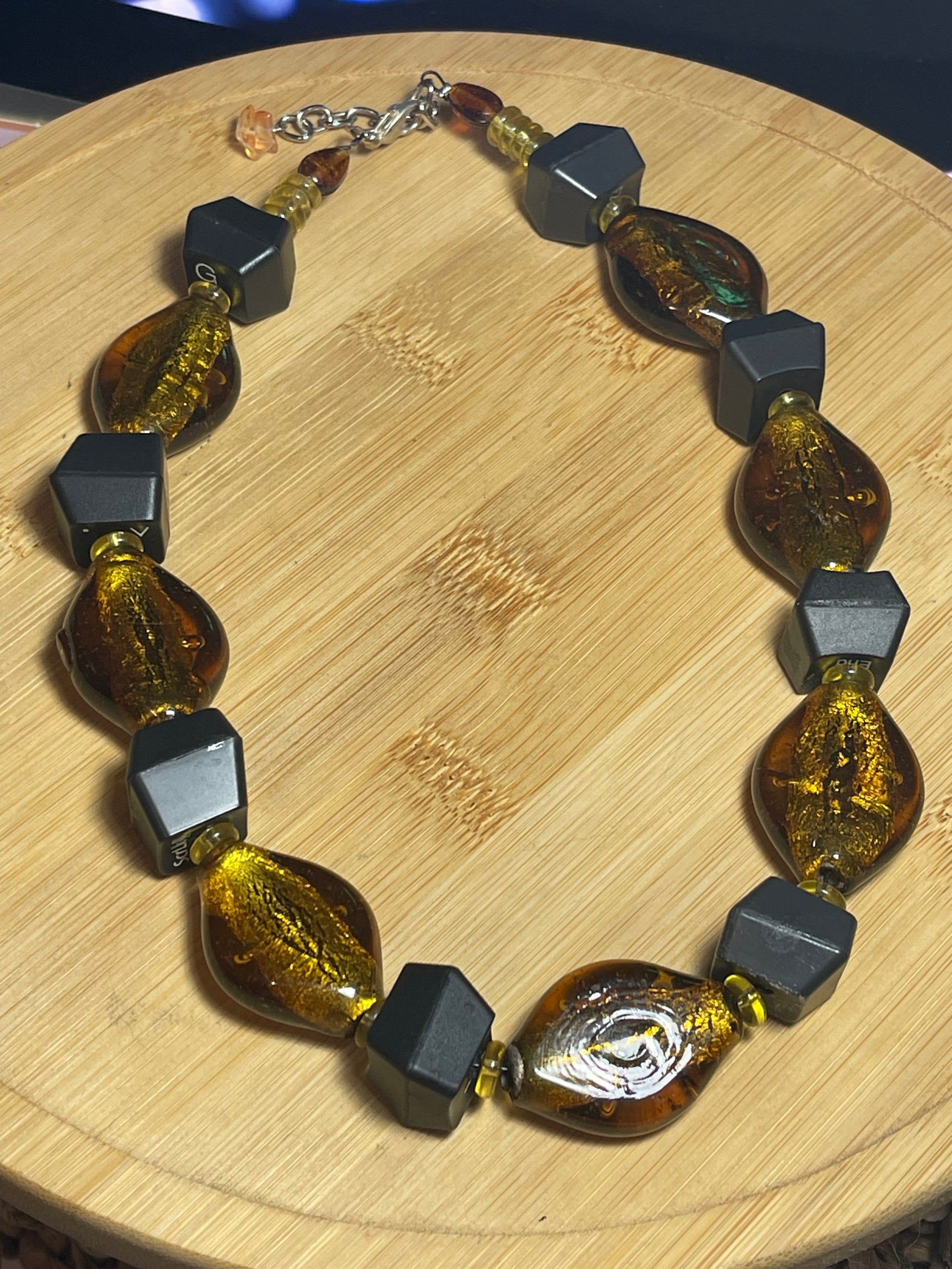 Computer Key Necklace - Amber Oval Coloured Glass Beads - ElmsCreative