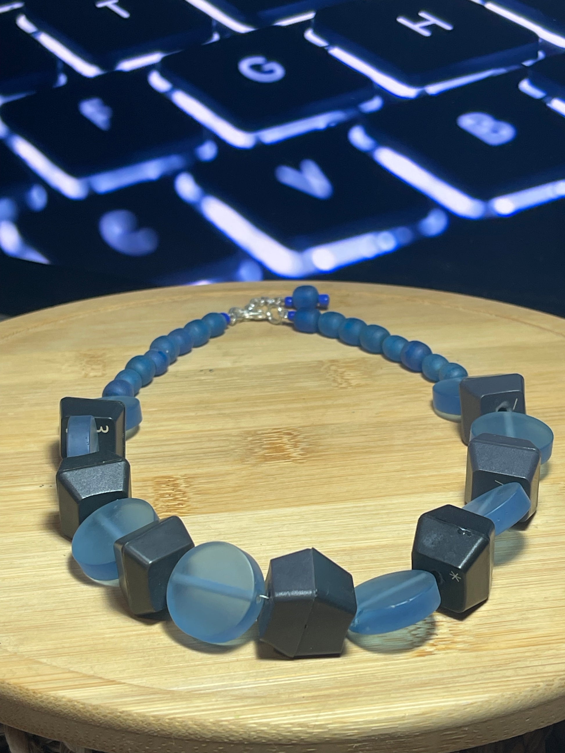 Computer Key Necklace - Blue Resin and Computer Key Beads - ElmsCreative