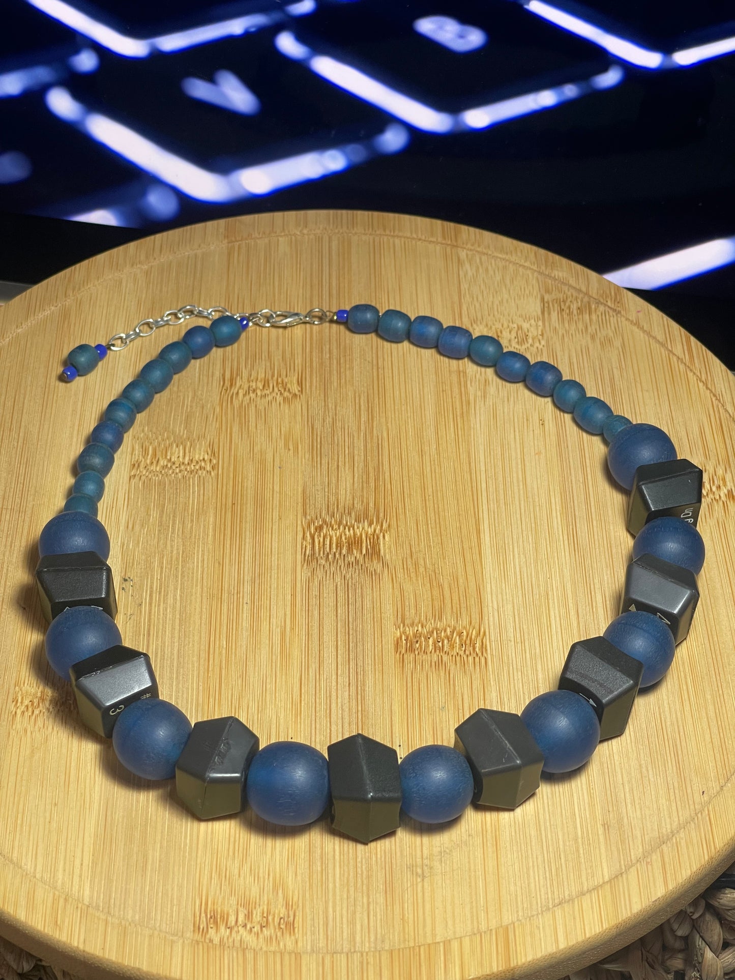 Computer Key Necklace - Dark Blue Resin and Computer Key Beads - ElmsCreative