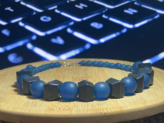 Computer Key Necklace - Dark Blue Resin and Computer Key Beads - ElmsCreative