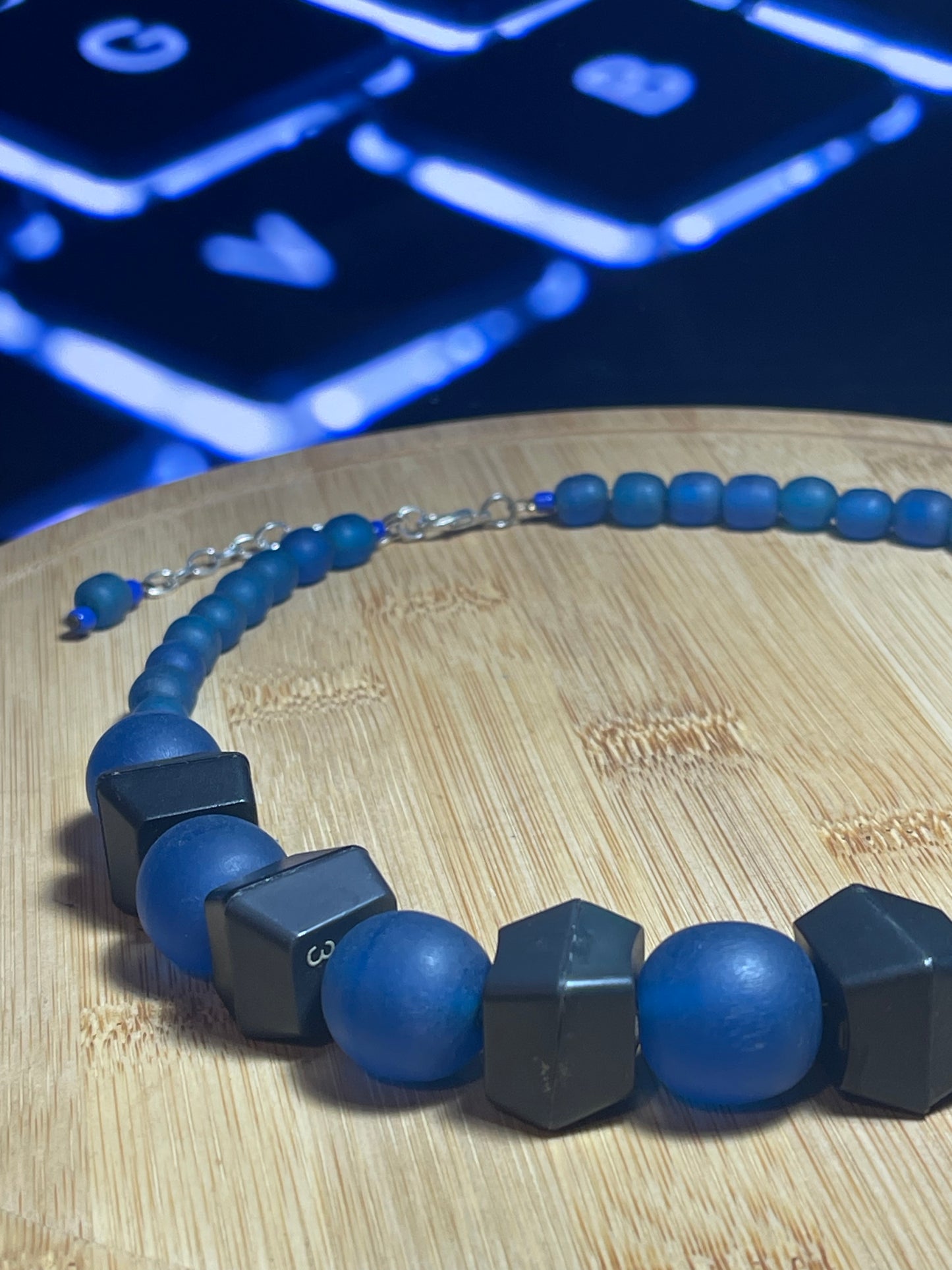 Computer Key Necklace - Dark Blue Resin and Computer Key Beads - ElmsCreative