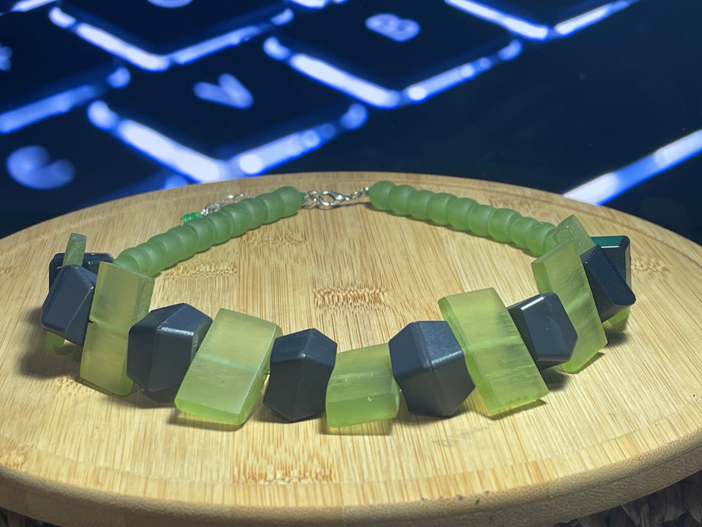 Computer Key Necklace - Light Green Rectangular Resin and Computer Key Beads - ElmsCreative