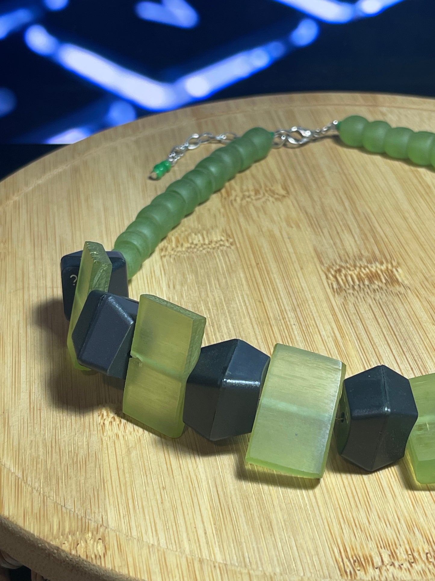 Computer Key Necklace - Light Green Rectangular Resin and Computer Key Beads - ElmsCreative