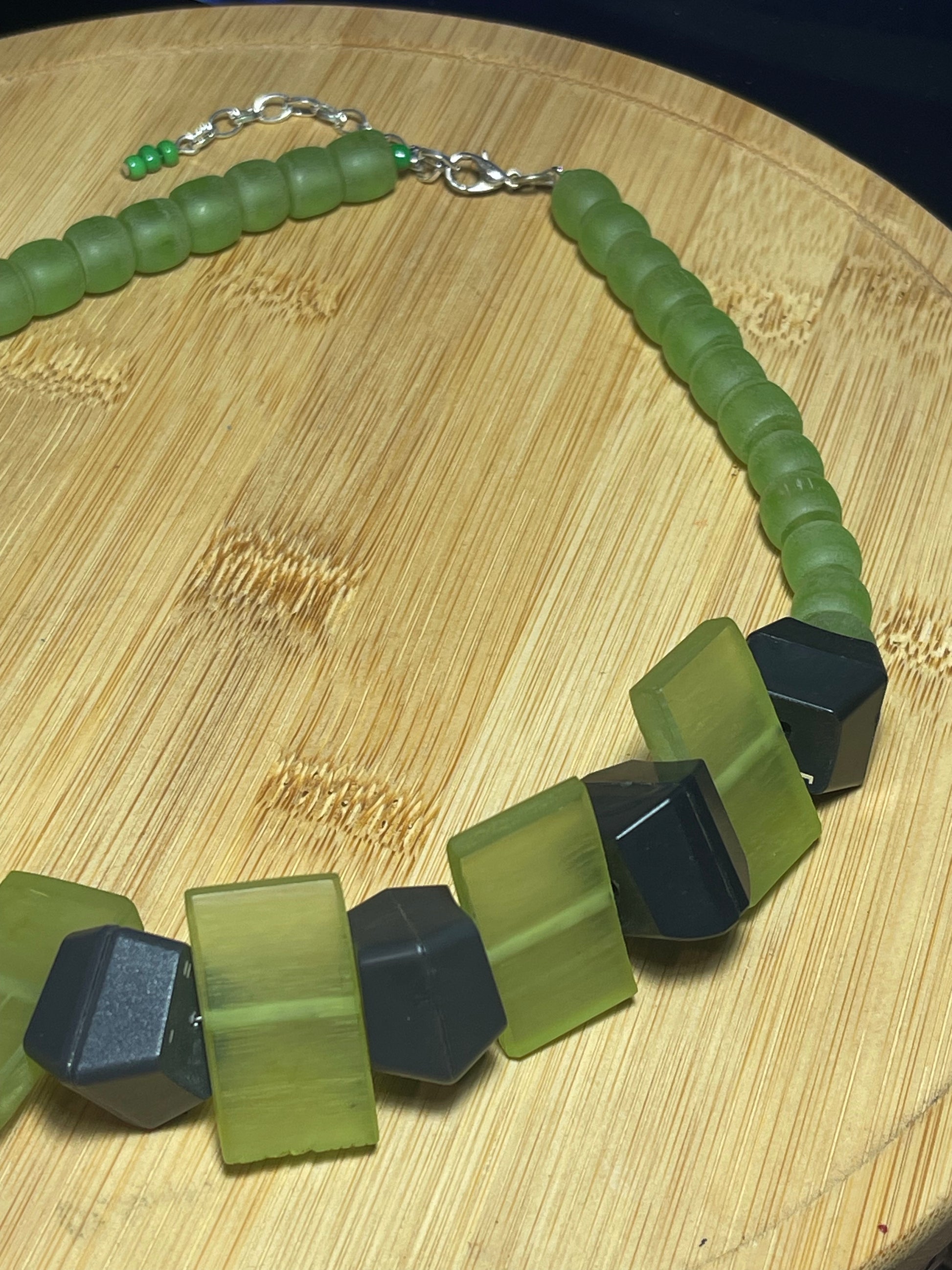 Computer Key Necklace - Light Green Rectangular Resin and Computer Key Beads - ElmsCreative