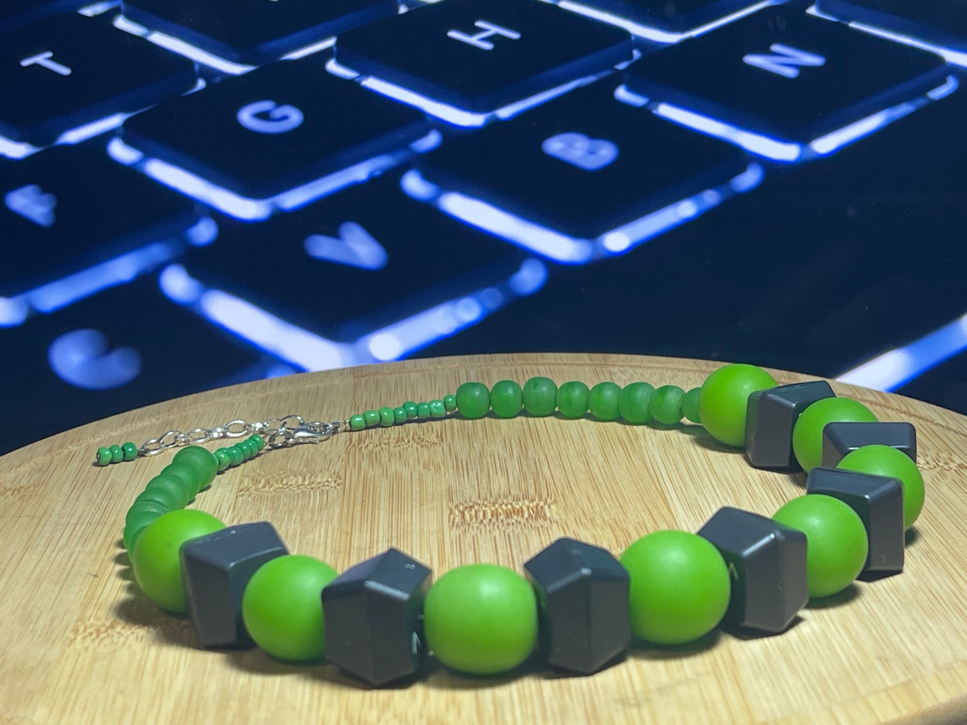 Computer Key Necklace - Lime Green Resin and Computer Key Beads - ElmsCreative