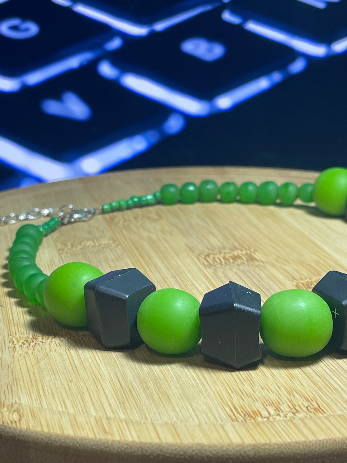 Computer Key Necklace - Lime Green Resin and Computer Key Beads - ElmsCreative