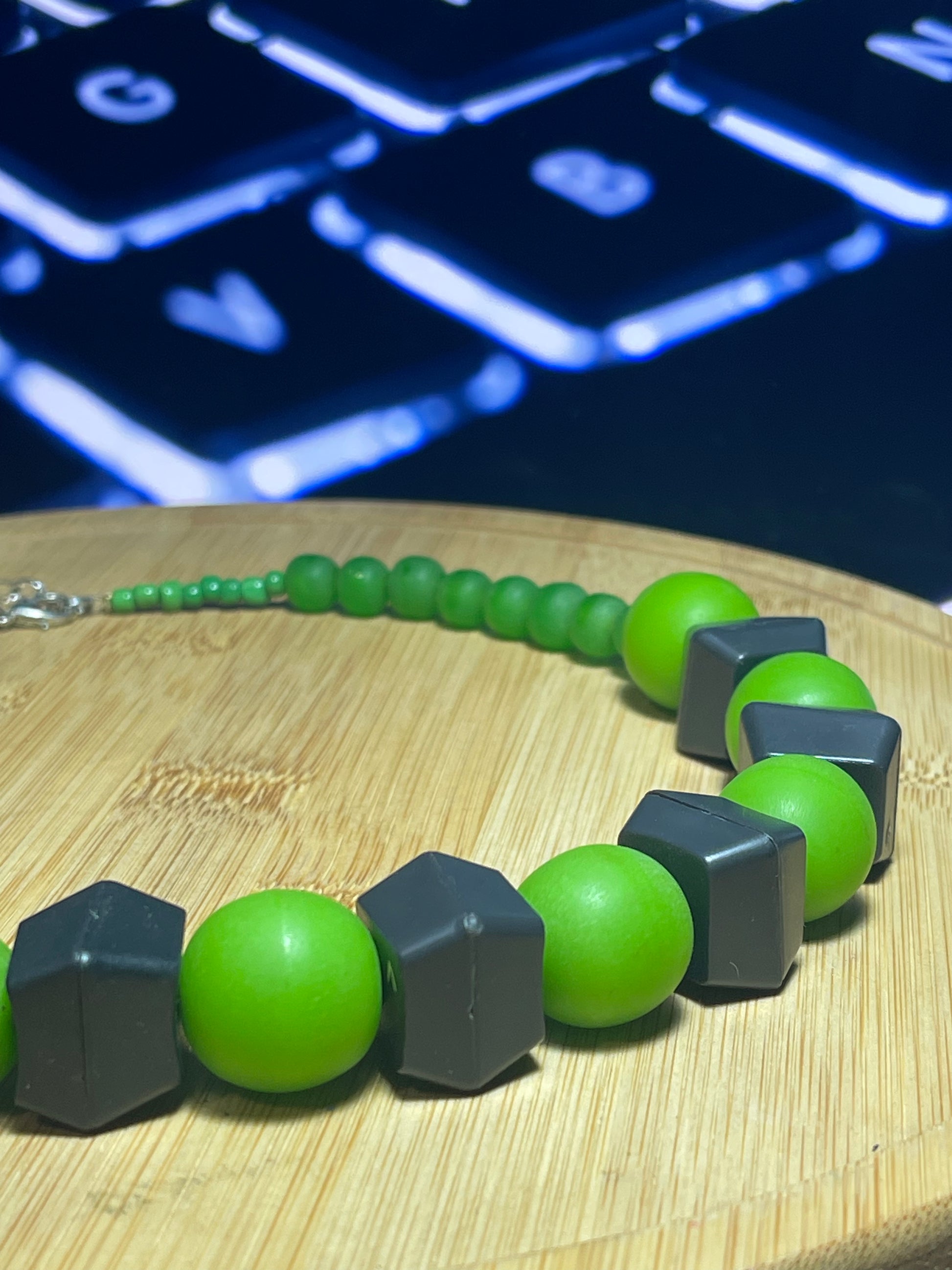 Computer Key Necklace - Lime Green Resin and Computer Key Beads - ElmsCreative