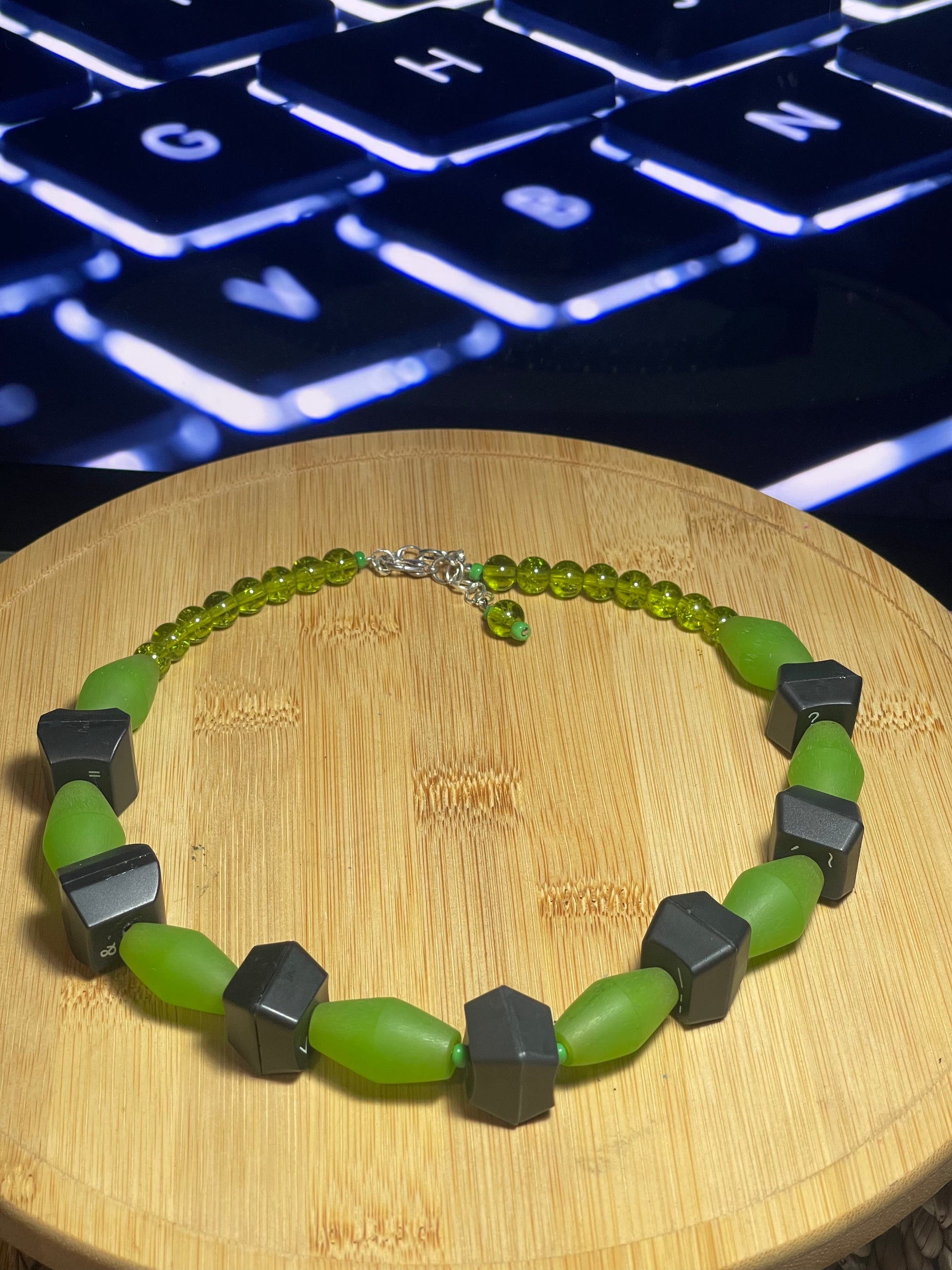 Computer Key Necklace - Lime Green barrel Resin and Computer Key Beads - ElmsCreative