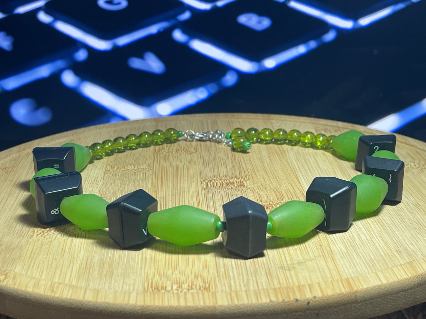 Computer Key Necklace - Lime Green barrel Resin and Computer Key Beads - ElmsCreative