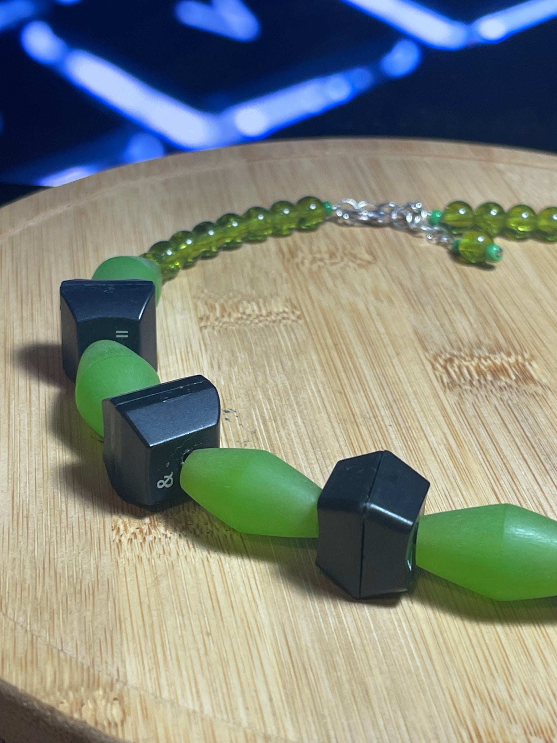 Computer Key Necklace - Lime Green barrel Resin and Computer Key Beads - ElmsCreative