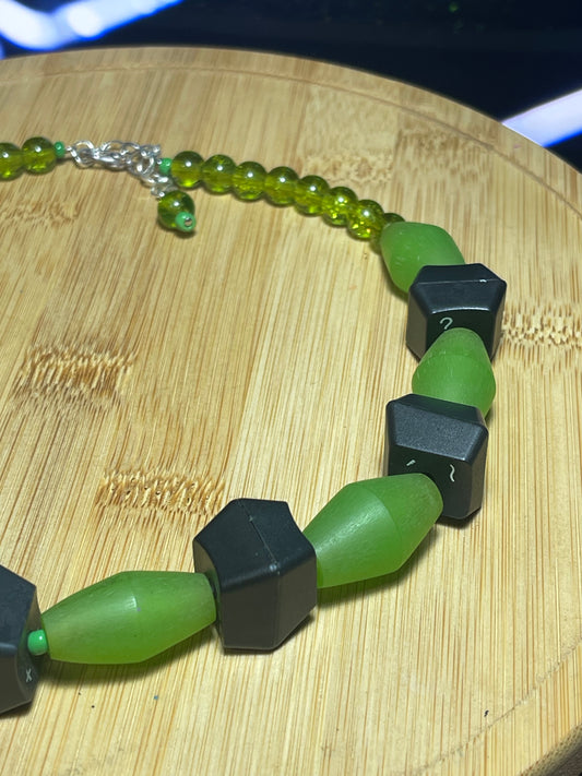 Computer Key Necklace - Lime Green barrel Resin and Computer Key Beads - ElmsCreative