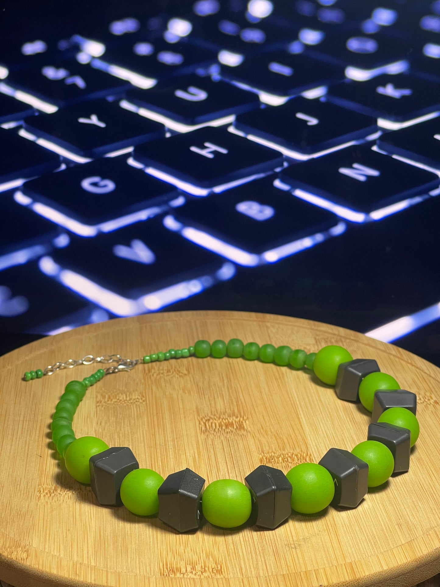 Computer Key Necklace - Lime Green Resin and Computer Key Beads - ElmsCreative