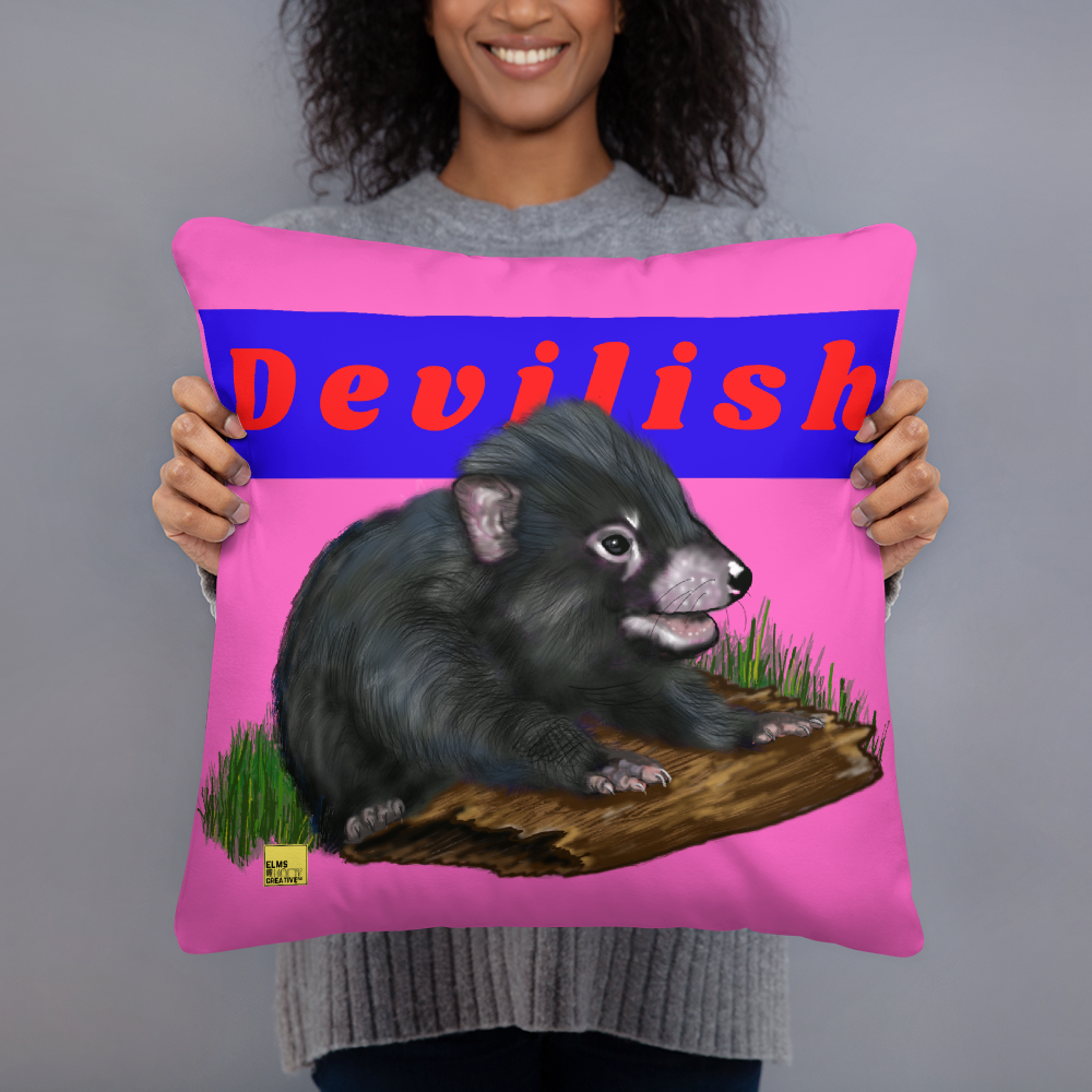 Devilish- Pink Tasmanian Devil Pun Cushion - ElmsCreative