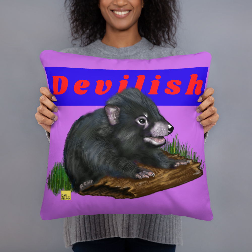 Devilish - Blue Tasmanian Devil Pun Cushion - ElmsCreative