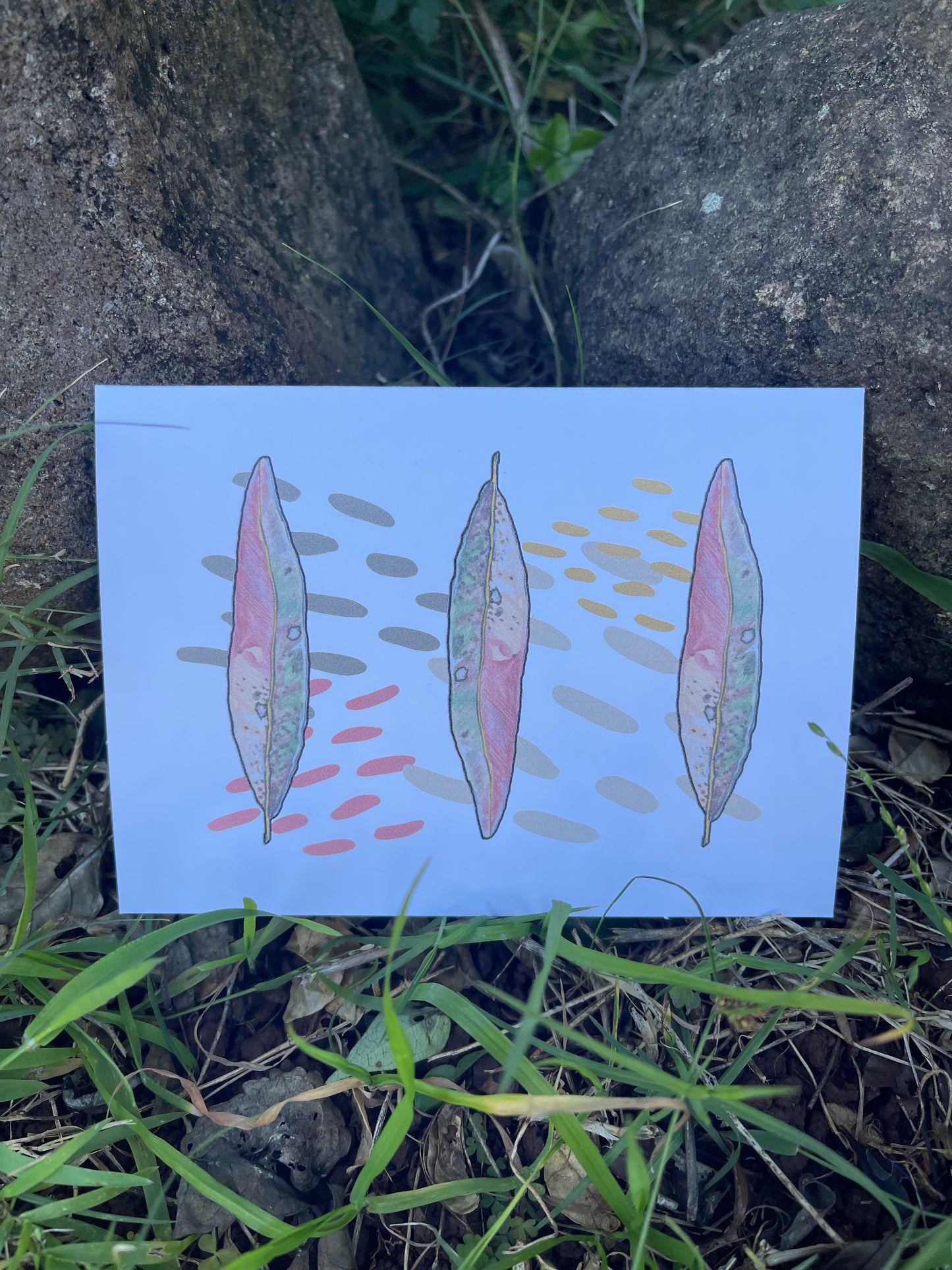 Gum Leaf Card - Three Rain Drops - ElmsCreative
