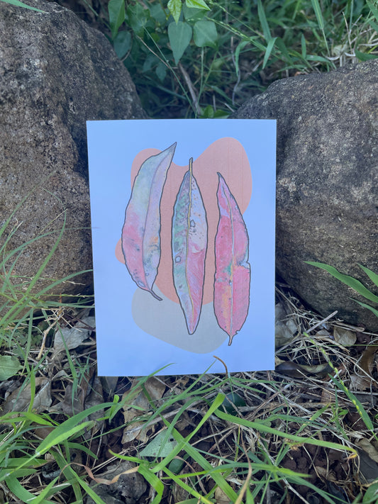 Gum Leaf Card - Three Tan - ElmsCreative