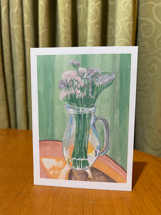 "From the Kitchen Table" - Floral Still Life Card - Purple Statice - ElmsCreative