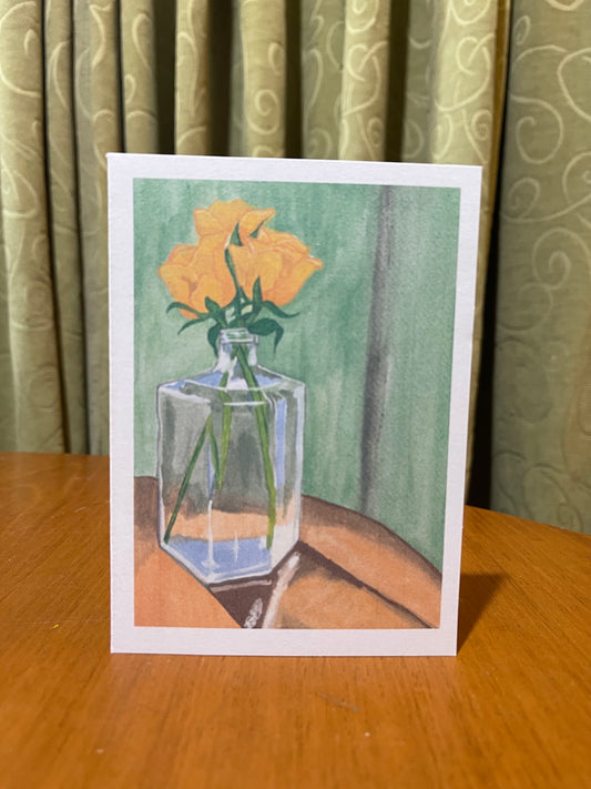 "From the Kitchen Table" - Floral Still Life Card - Yellow Roses - ElmsCreative