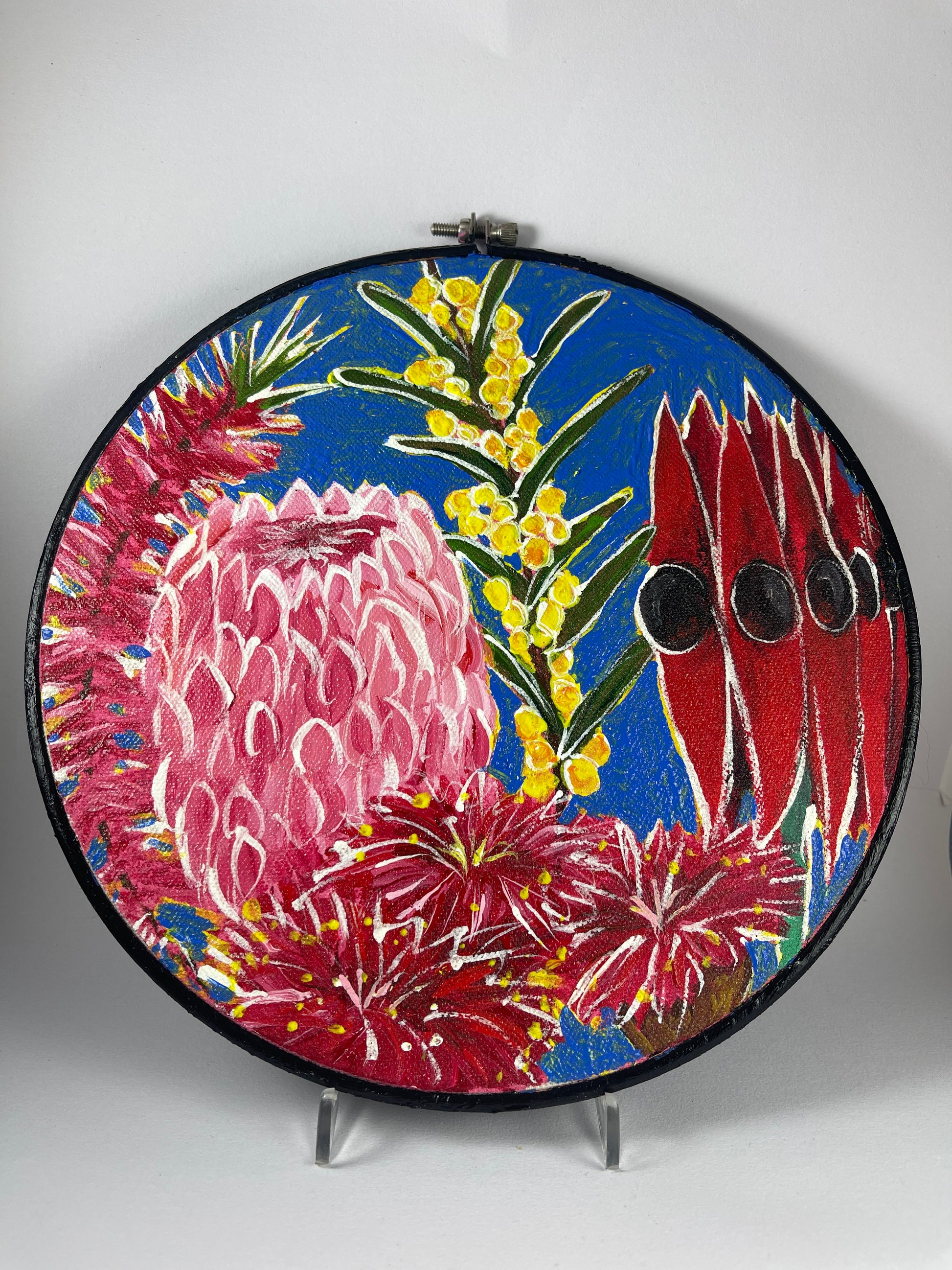 Australian Flowers Embroidery Hoops Canvas Set of 3 - Dark Blue