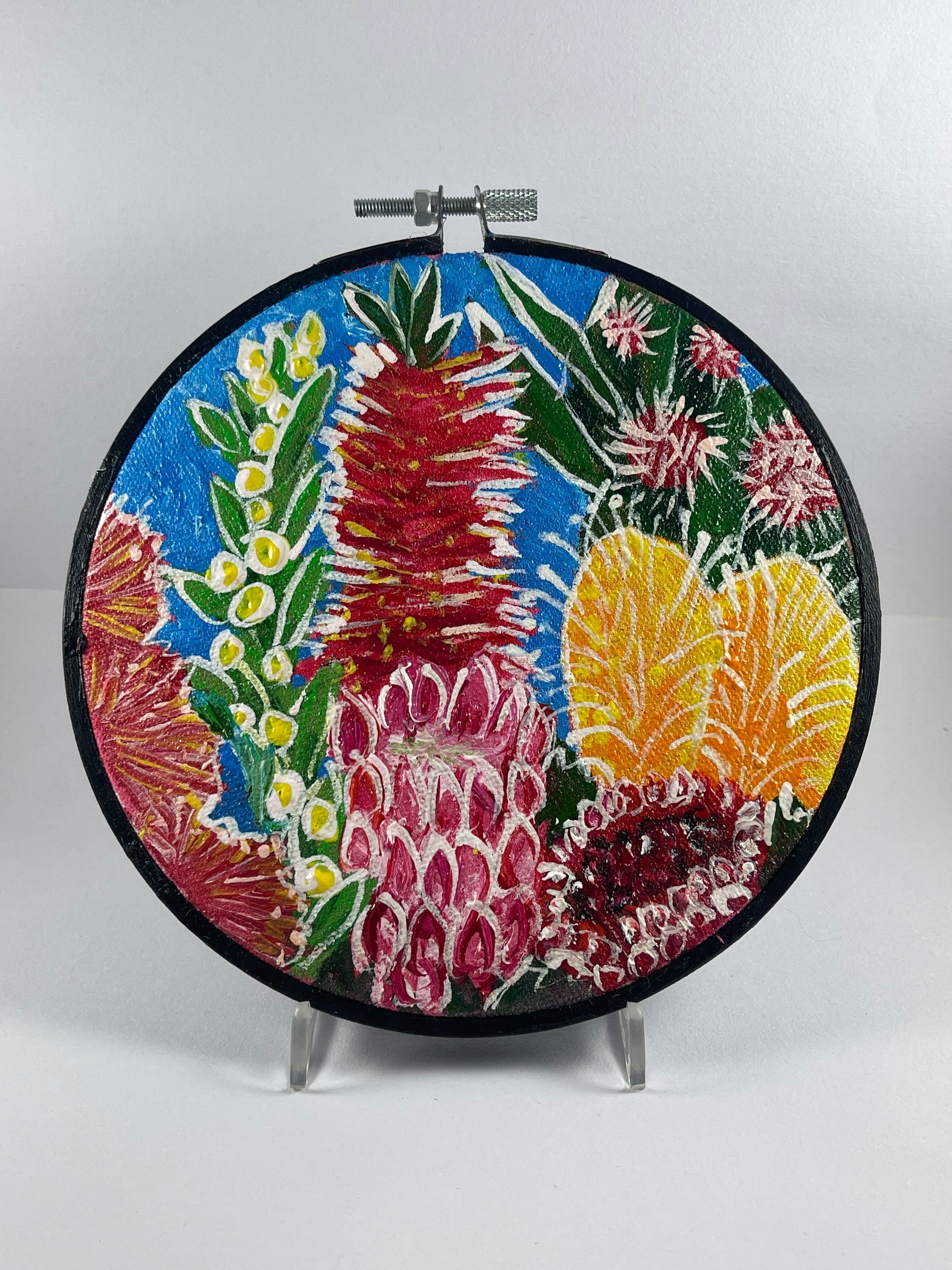 Australian Flowers Embroidery Hoops Canvas Set of 3 - Light Blue