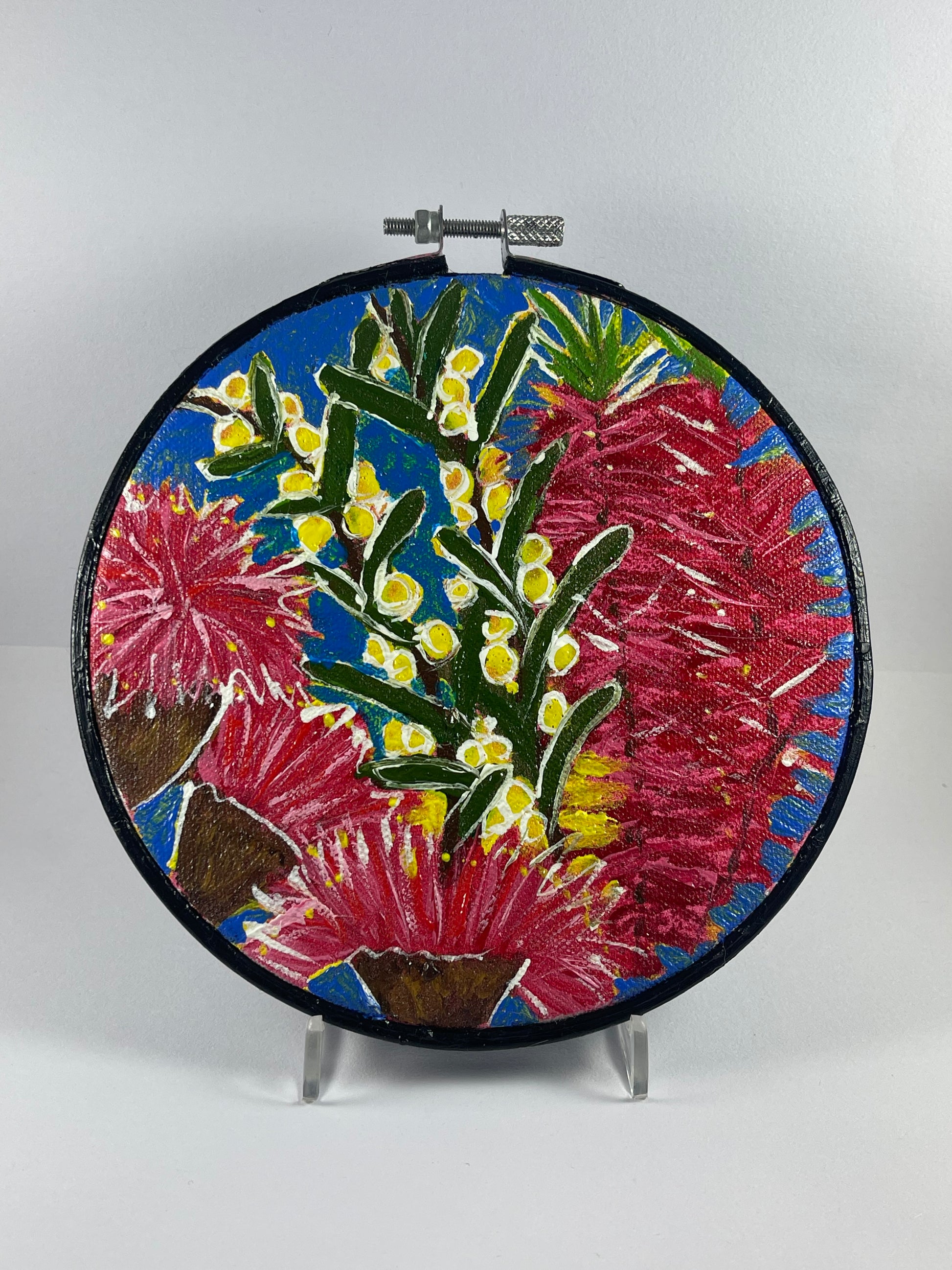 Australian Flowers Embroidery Hoops Canvas Set of 3 - Dark Blue