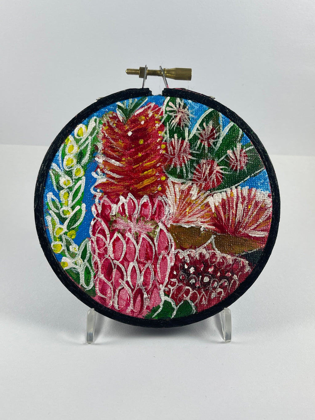 Australian Flowers Embroidery Hoops Canvas Set of 3 - Light Blue