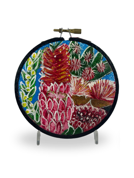 Australian Flowers Embroidery Hoops Canvas Set of 3 - Light Blue