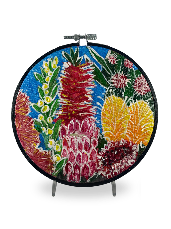 Australian Flowers Embroidery Hoops Canvas Set of 3 - Light Blue