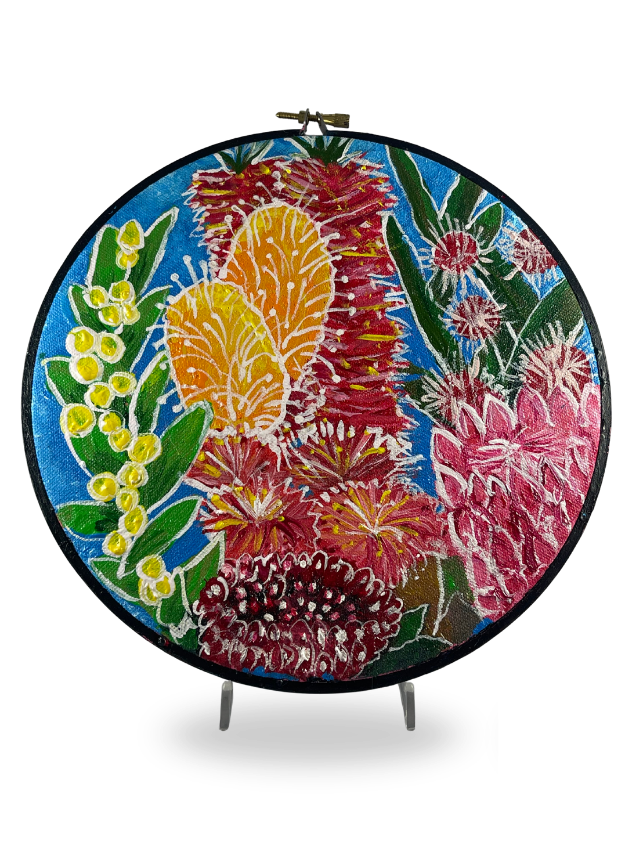 Australian Flowers Embroidery Hoops Canvas Set of 3 - Light Blue