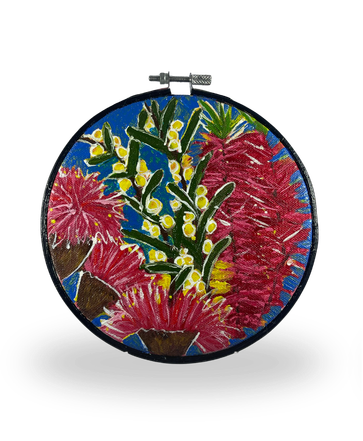 Australian Flowers Embroidery Hoops Canvas Set of 3 - Dark Blue