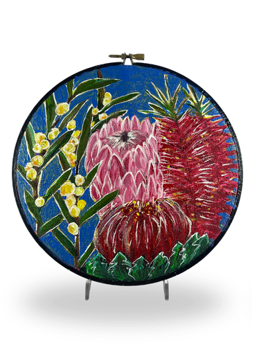 Australian Flowers Embroidery Hoops Canvas Set of 3 - Dark Blue