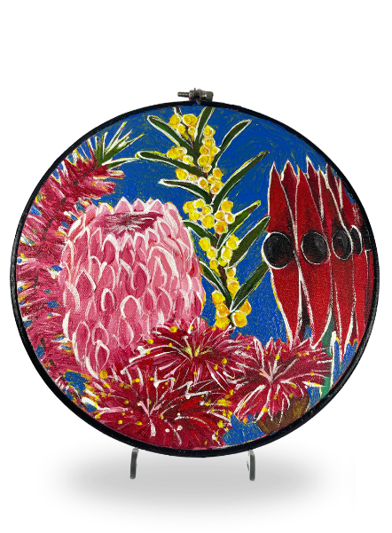 Australian Flowers Embroidery Hoops Canvas Set of 3 - Dark Blue