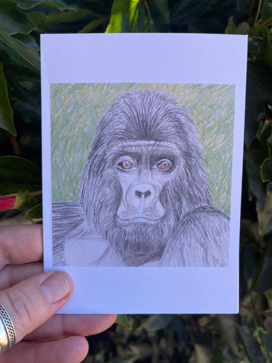 Wildlife in Pencil - Gorilla - Blank Card - ElmsCreative