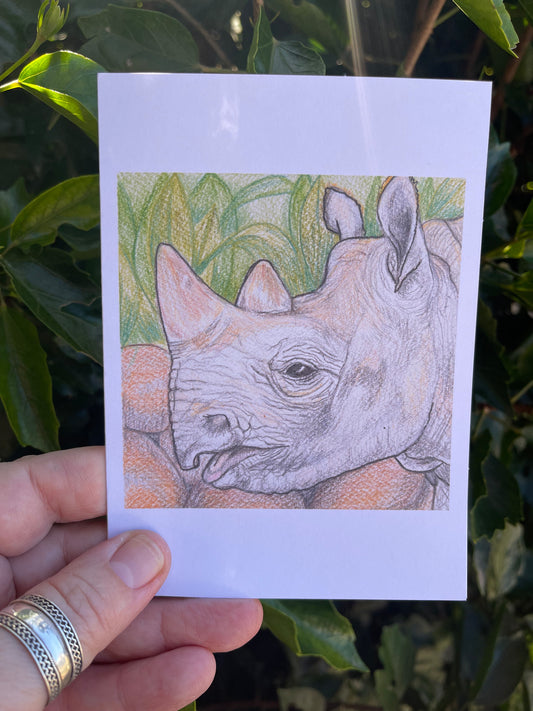 Wildlife in Pencil - Rhinoceros - Blank Card - ElmsCreative