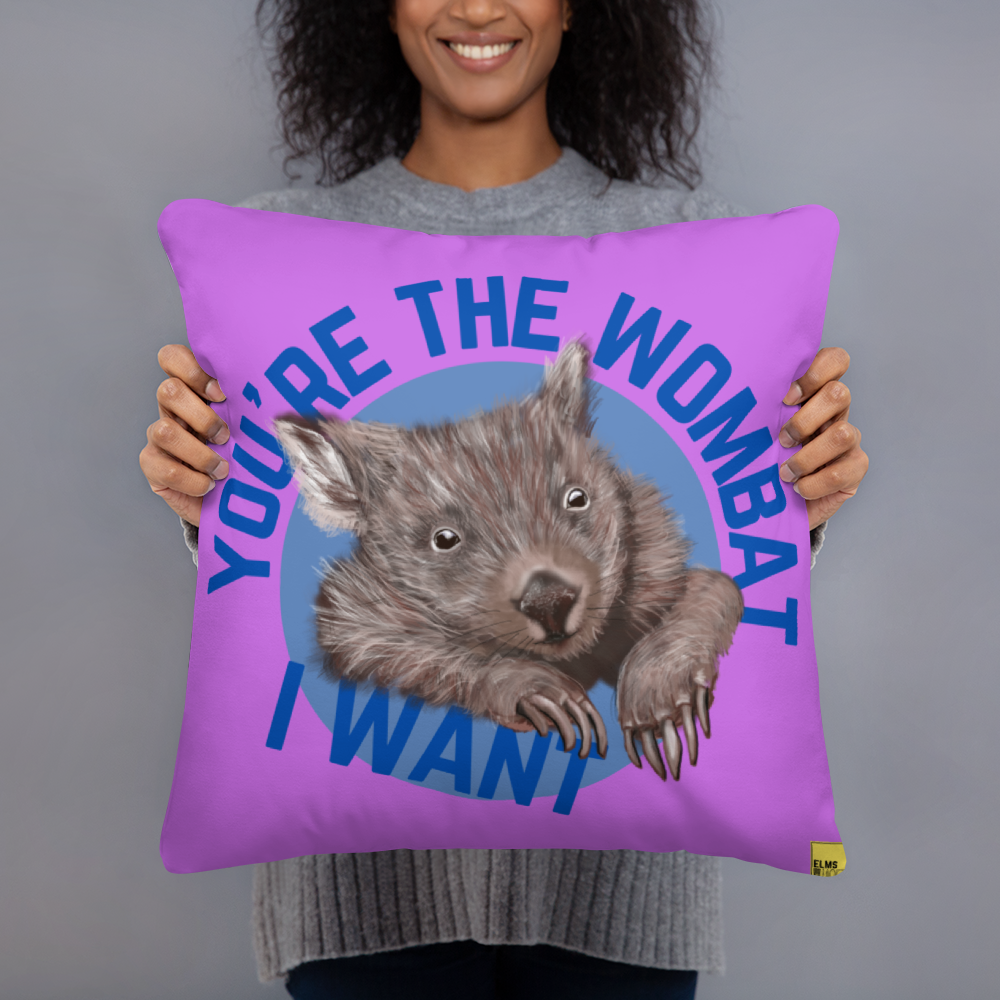 You're the Wombat I Want - Purple Wombat Pun Cushion - ElmsCreative