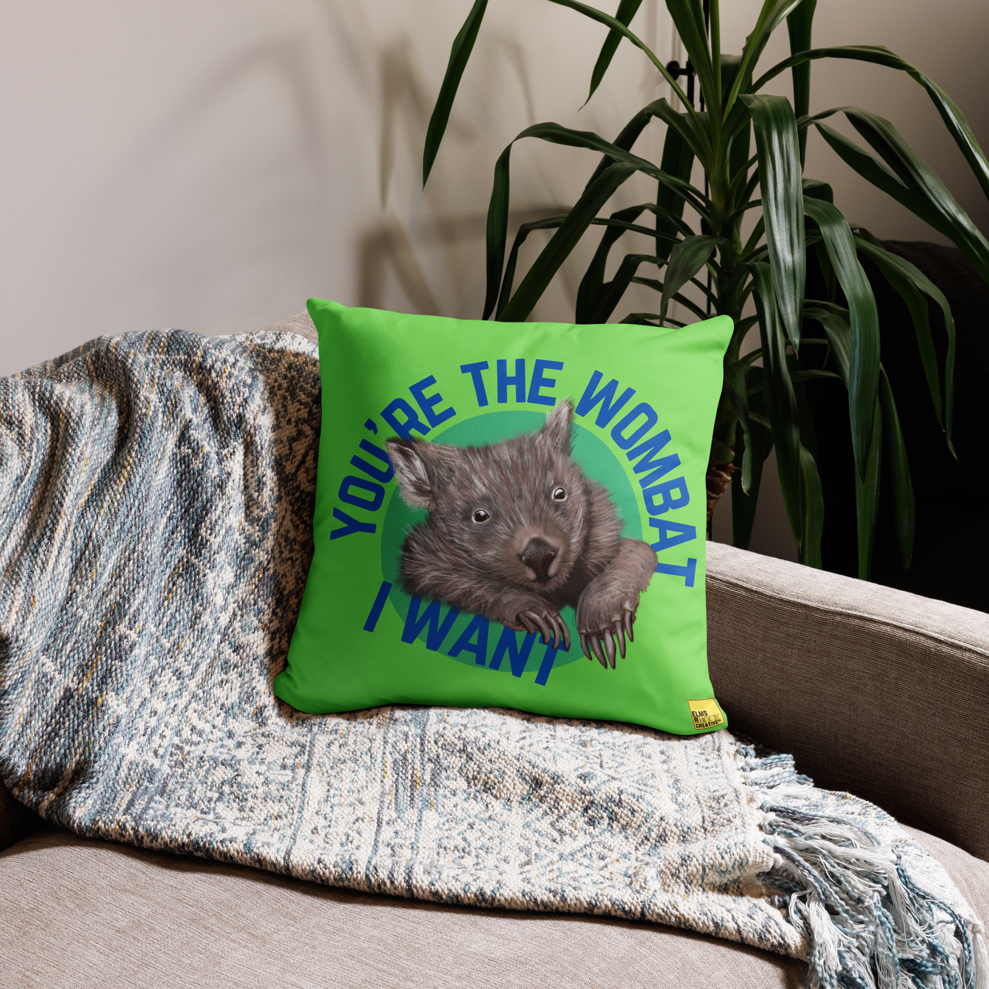 You're the wombat I want - Green Wombat Pun Cushion - ElmsCreative