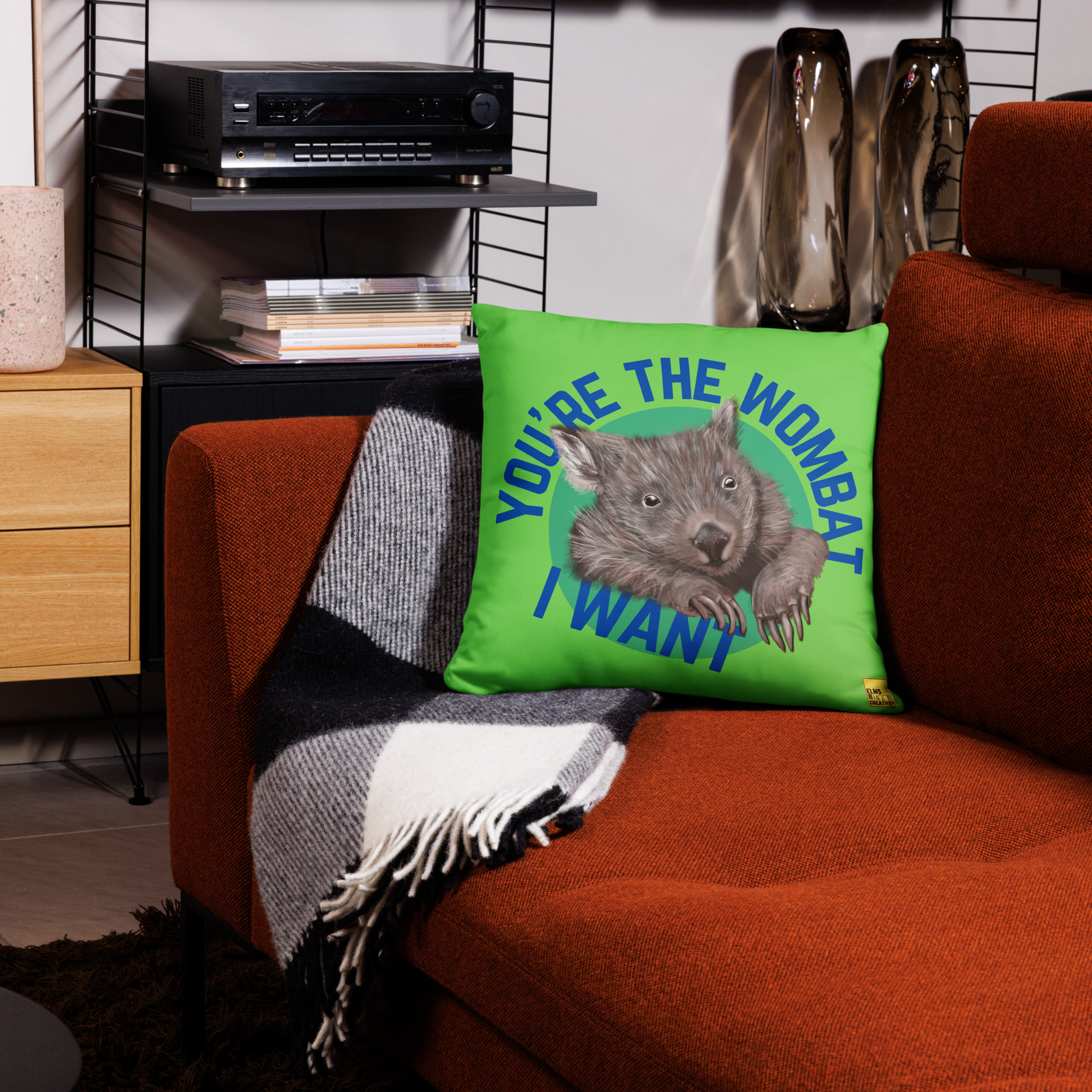 You're the wombat I want - Green Wombat Pun Cushion - ElmsCreative