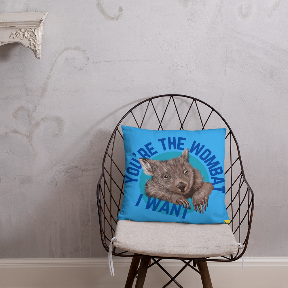 You're the wombat I want - Blue Wombat Pun Cushion - ElmsCreative