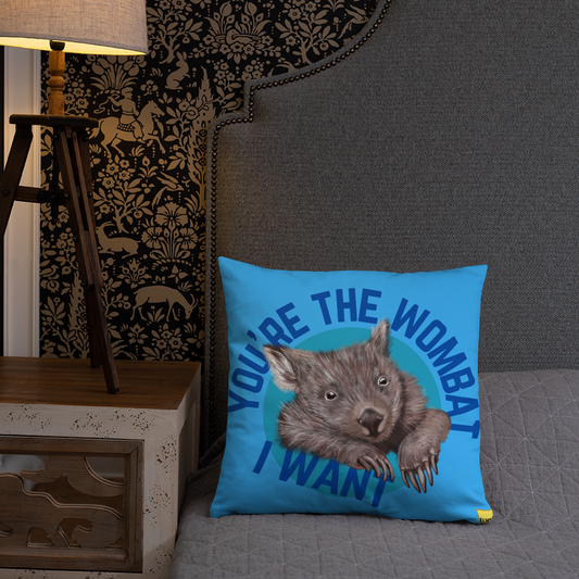 You're the wombat I want - Blue Wombat Pun Cushion - ElmsCreative