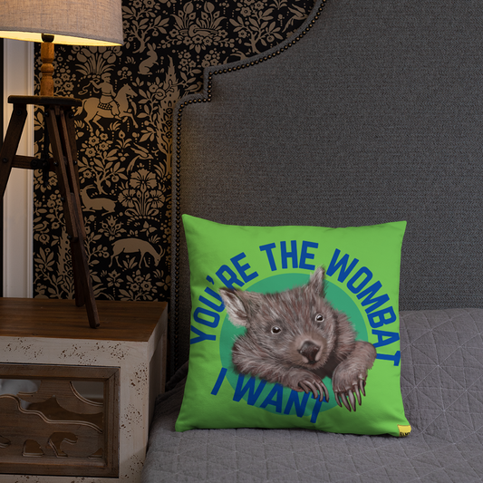 You're the wombat I want - Green Wombat Pun Cushion - ElmsCreative