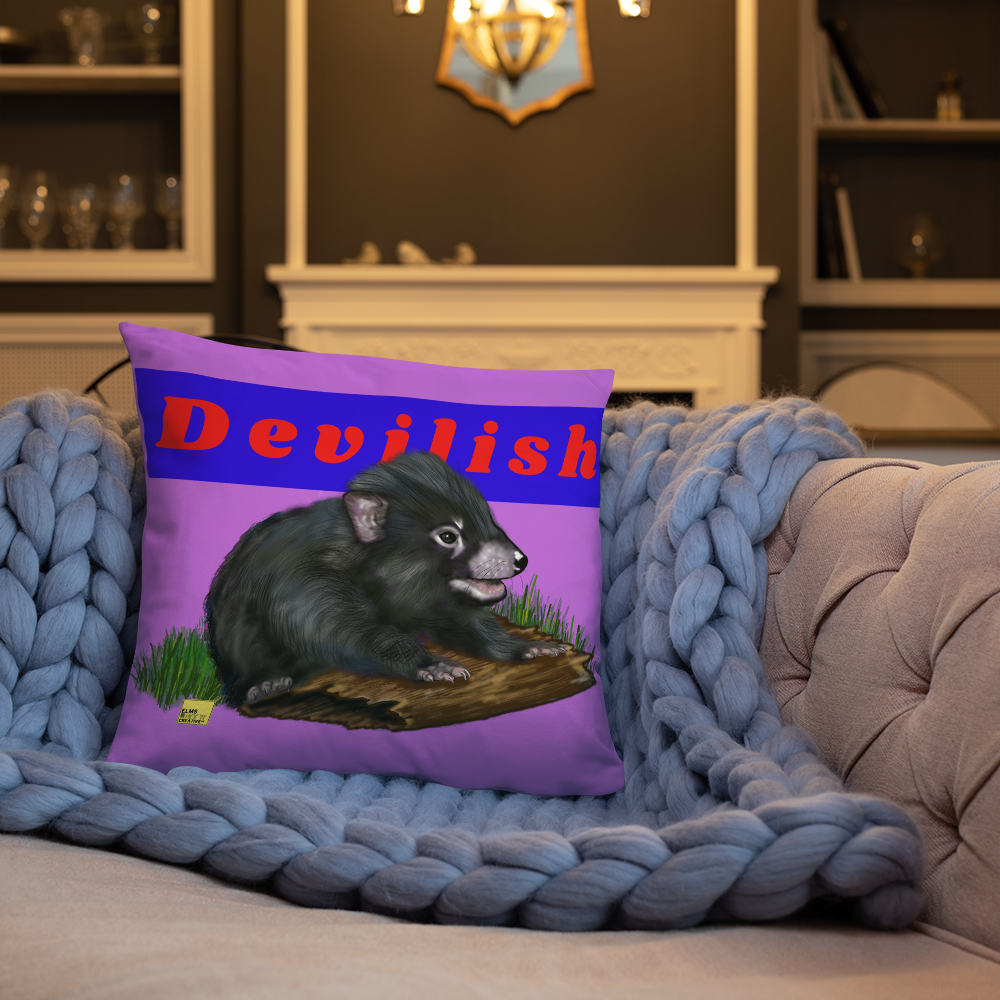 Devilish- Purple Tasmanian Devil Cushion - ElmsCreative