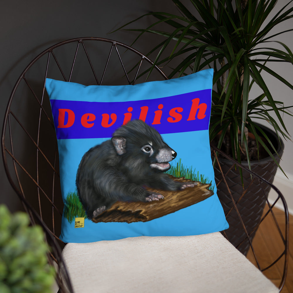 Devilish - Blue Tasmanian Devil Pun Cushion - ElmsCreative