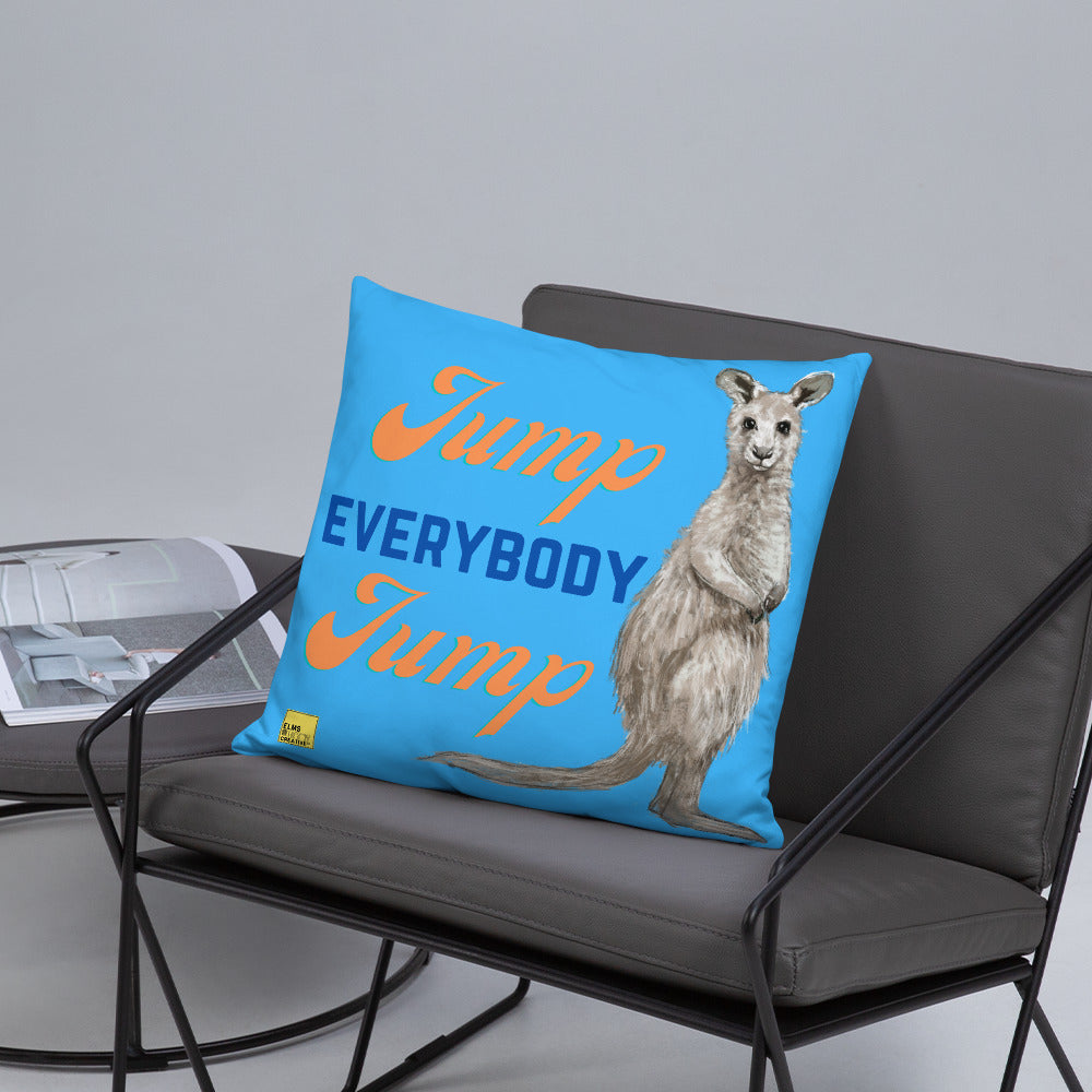 Jump Everybody Jump - Blue Kangaroo Pun Cushion - ElmsCreative