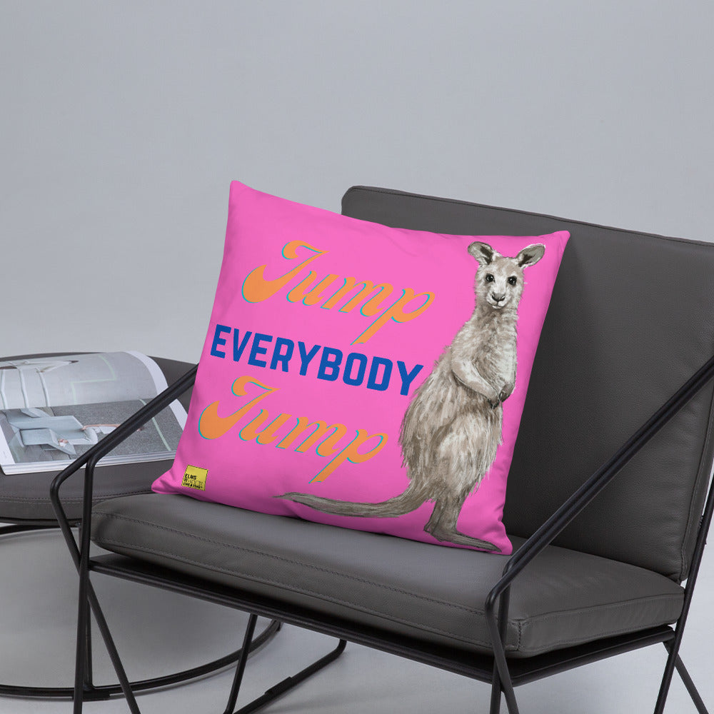 Jump Everybody Jump - Pink Kangaroo Pun Cushion - ElmsCreative