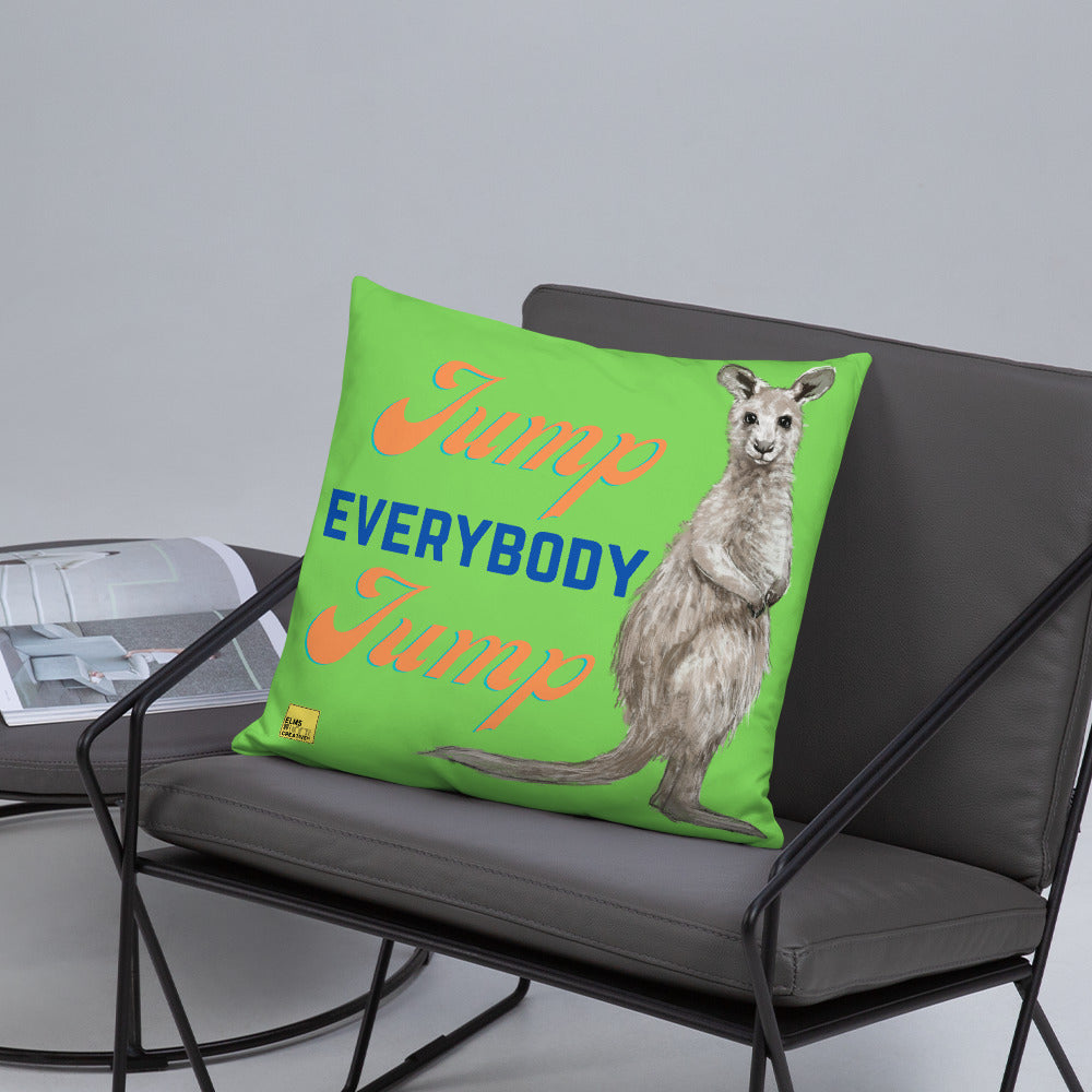 Jump Everybody Jump - Green Kangaroo Pun Cushion - ElmsCreative