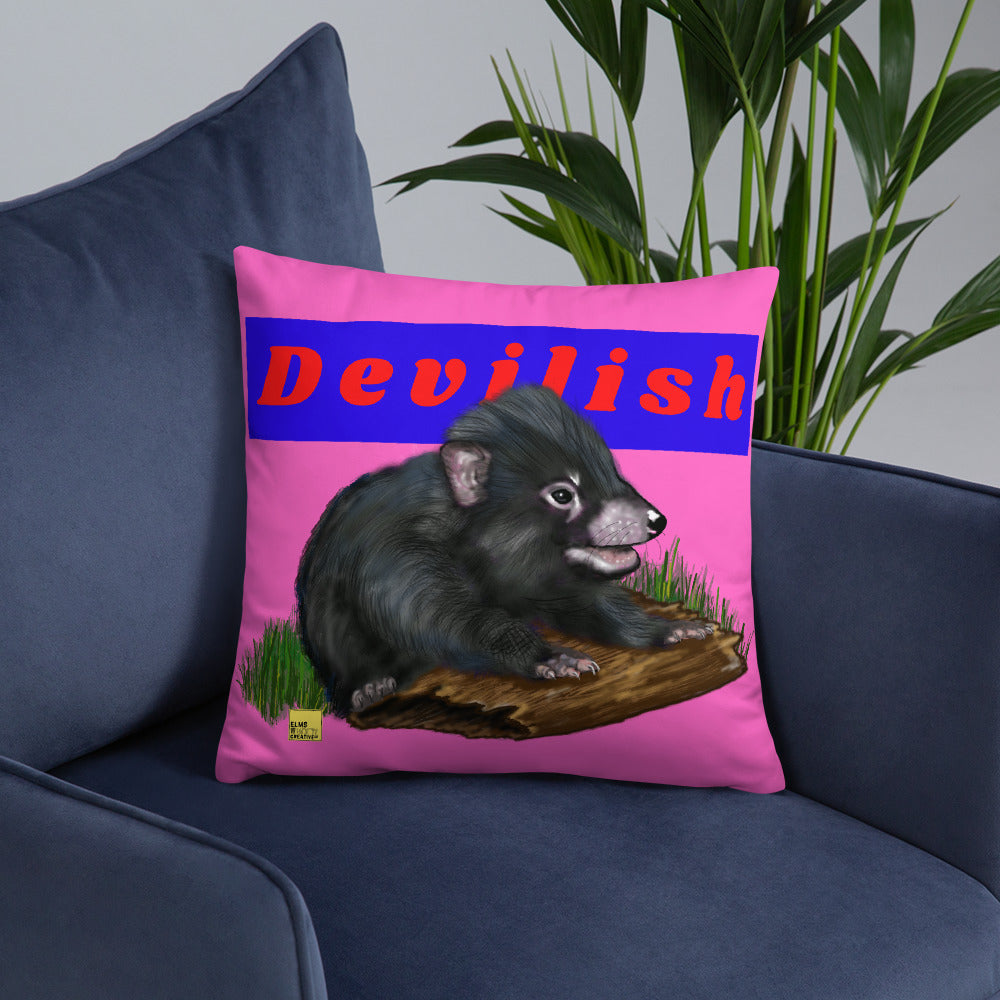 Devilish- Pink Tasmanian Devil Pun Cushion - ElmsCreative